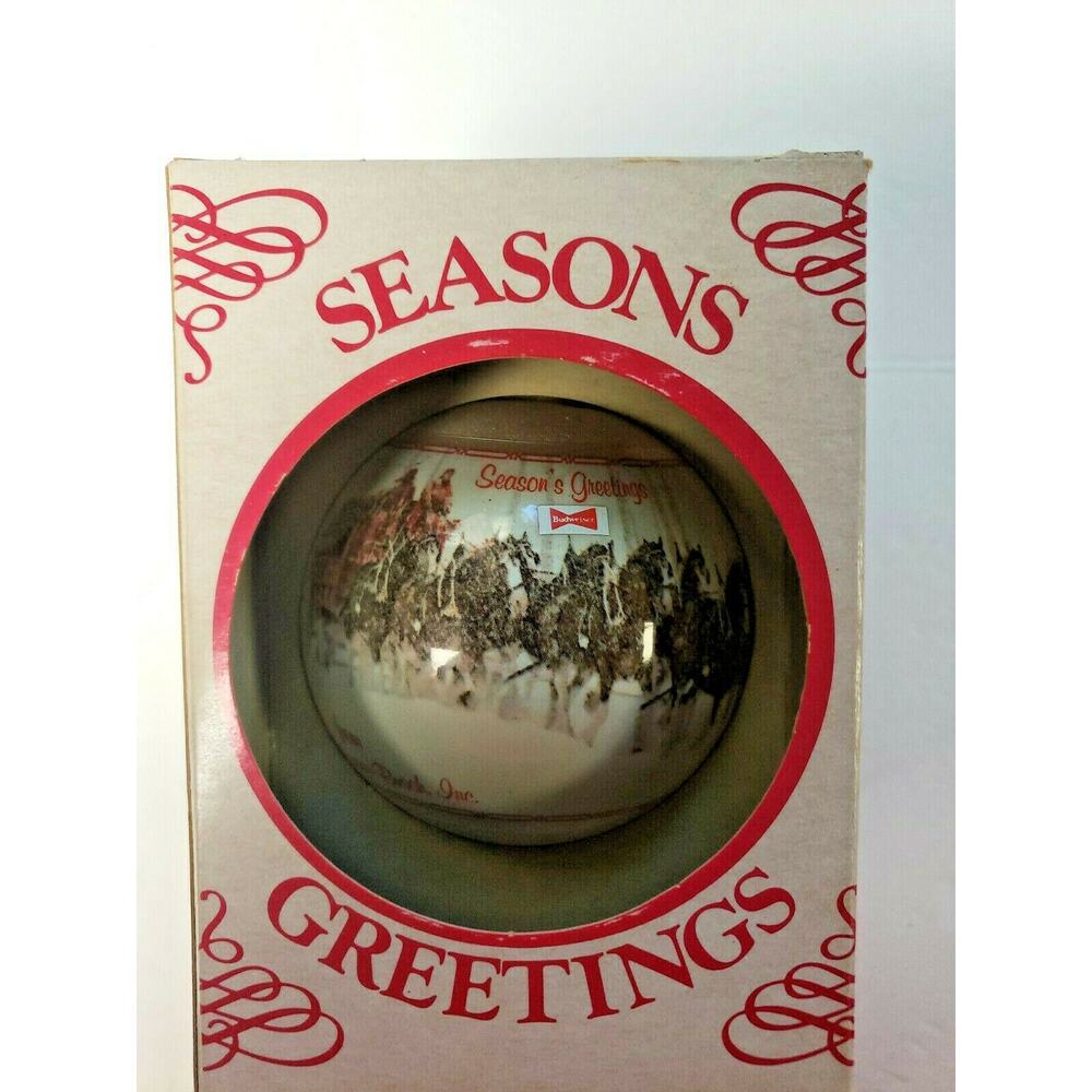 Vintage Christmas Ornament Anheuser Busch Clydesdale Traditional Ball Box U13